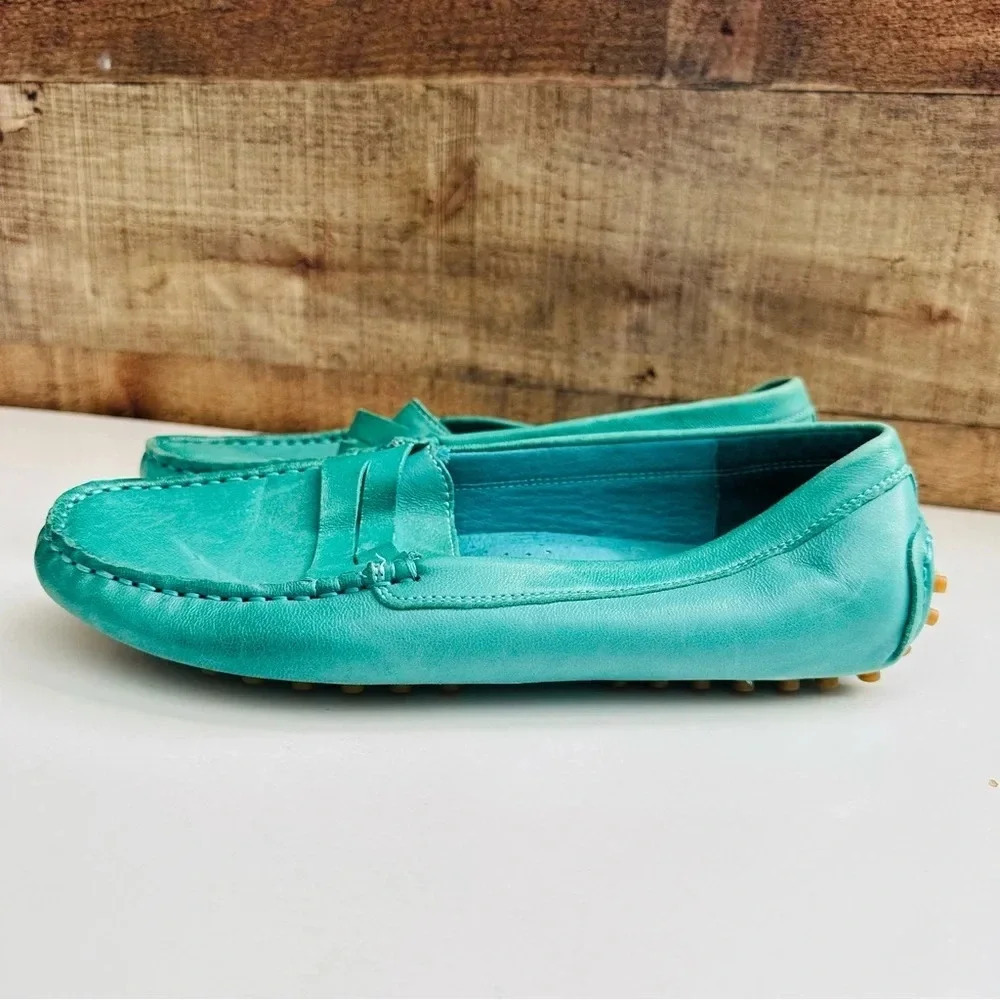 NWOT Rare Teal Chocolat Blu Suede Leather Driving Penny Loafers - Picture 3 of 9